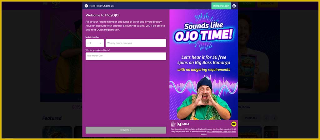 Registration Process at PlayOJO Casino Canada