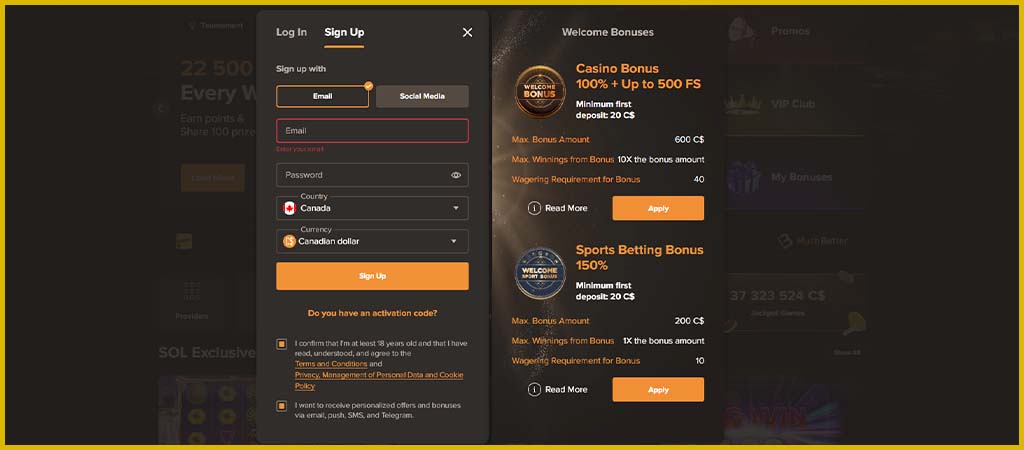 Sol Casino Login and Registration