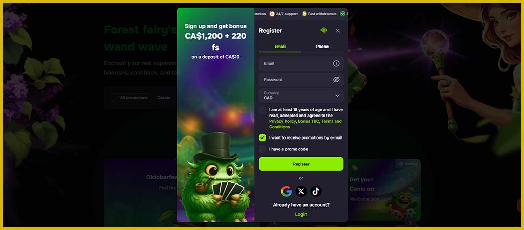 Verde Casino, register, create, account, Canada